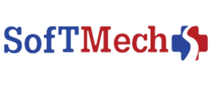 SoftMech logo in blue and red text