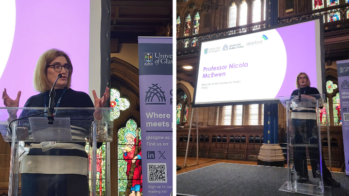 A photo of Nicola McEwen delivering closing remarks at the conference