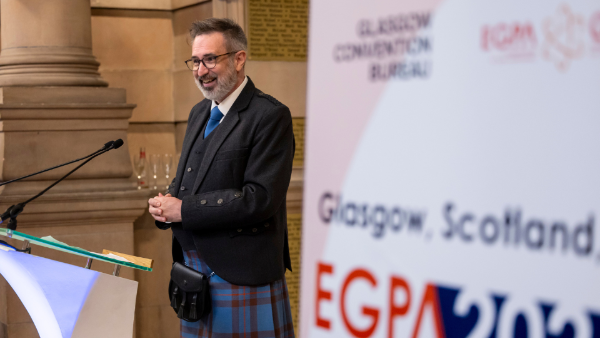 A photo of Ian Elliott speaking at the EGPA conference