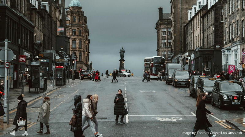 A photo of a street in Edinburgh, Scotland