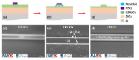 Fig.1, Process flow of low-loss optical systems fabricated on the LNOI platform, (a) nanoscale patterning by using the electron-beam lithography system, (b) modified plasma etching, (c) post wet etching and cleaning. The corresponding scanning electron microscope (SEM) images of these steps are shown in (d), (e) and (f) respectively. Surface roughness of the etched area in (f) is < 0.2 nm, measured by atomic force microscope (AFM).