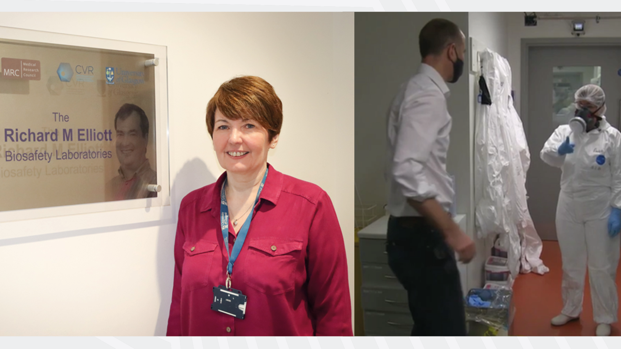 Image from Angela's CVR Insight - Angela next to the REBL sign (left) and in full CL3 gear (right)