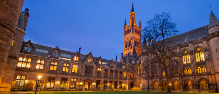 Closer image of main building at night 